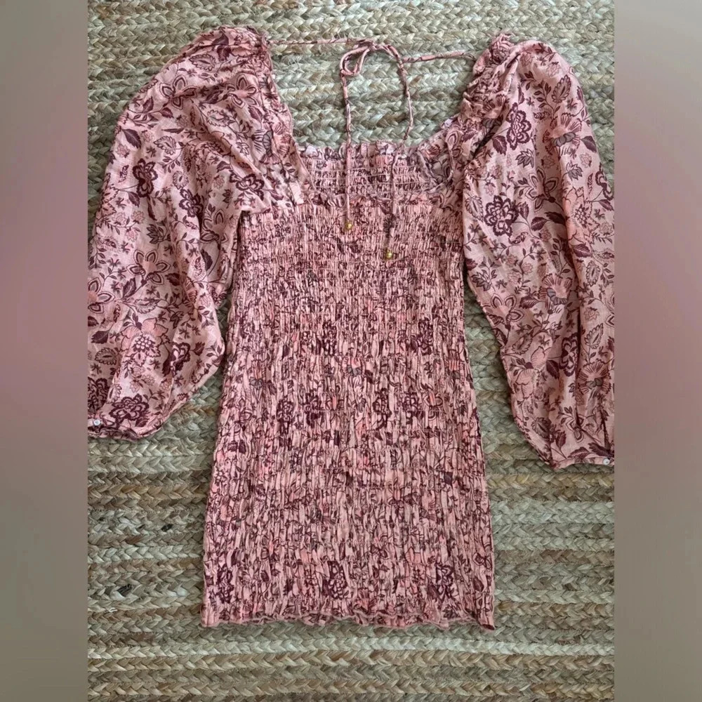 Free People Small Long Sleeve Smock it to Me Smocked Floral Mini Dress - Picture 7 of 7